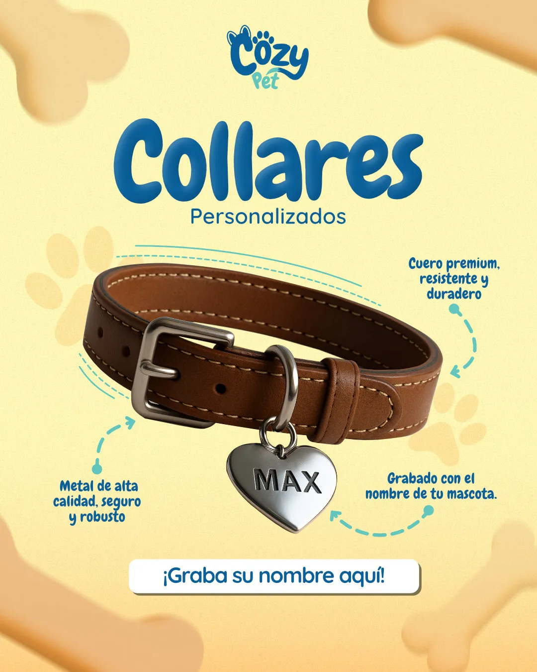 Post de CozyPet collar de cuero con placa personalizada